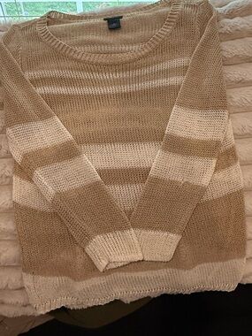 Ann Taylor Striped Knit Sweater - Cream and Tan